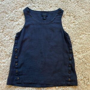 Rachael Roy navy sleeveless top -100% linen NWOT size S